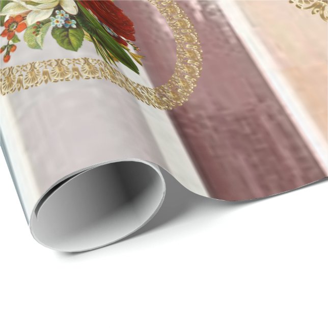 Glänsande presentpapper viktoriansk blommönster (Rullad Hörn)