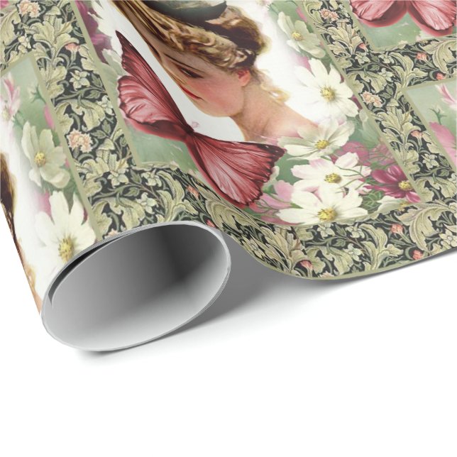 Glänsande presentpapper viktoriansk grön (Rullad Hörn)