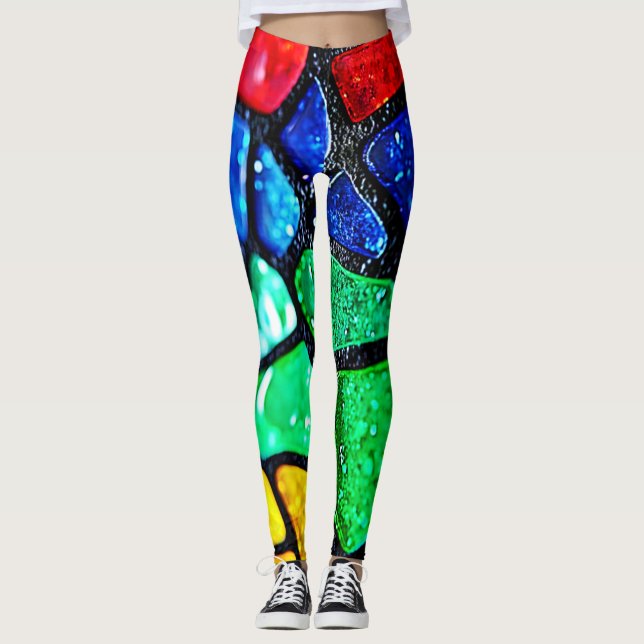 Glänsande regnbågssglasmosaikkonst leggings (Framsida)