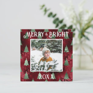 Glänsande röda metalliska Merry & Bright Foto Julkort