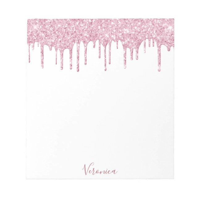 Glänsande rosa glitterdropp vit namn anteckningsblock (Framsida)