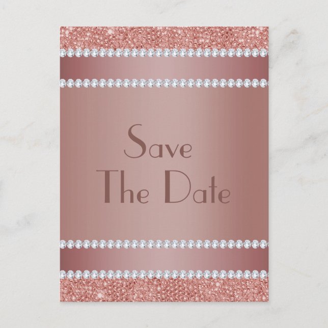 Glänsande Rosa Guld & Diamant Ädelstens Födelsedag Meddelande Vykort (Framsida)