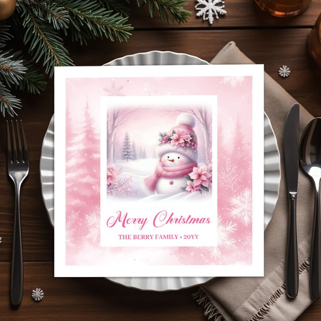 Glänsande Rosa Jul Scene Servetter Barn Vinter  (Shiny Pinkmas Christmas Scene Napkins Kids Winter Decor)