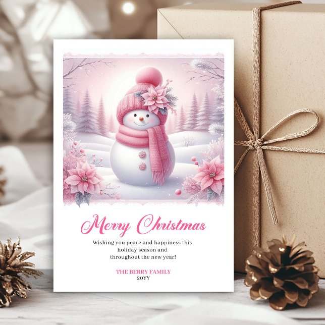 Glänsande rosa snömannen barn kort redigerbar digi (Shiny pink snowman kids card editable digital art)