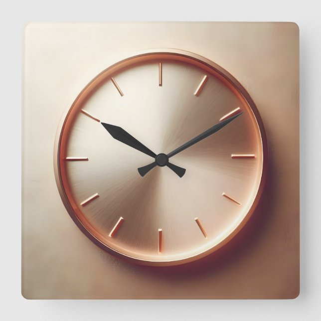 glänsande rose gold cirkel fyrkantig klocka (Framsida)