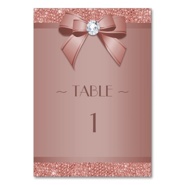 Glänsande Roséguld Båge & Ädelsten Födelsedagsfest Bordsnummer (Framsidan)