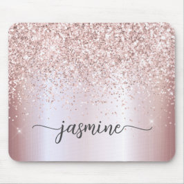 Glänsande Roséguld Glitter Metallisk Monogram Namn Musmatta