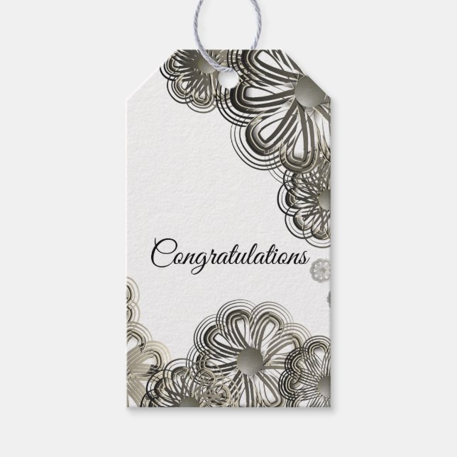 Glänsande silver blomster gratulations presentkort presentetikett (Framsidan)