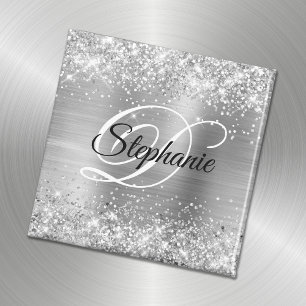 Glänsande Silver Glitter Folie Fancy Monogram Magnet