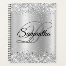 Glänsande Silver Glitter Ljust Ombre Folie Monogra