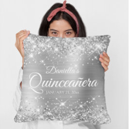 Glänsande Silver Glitter och Folie Quinceañera Kudde