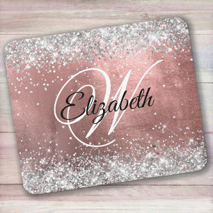 Glänsande Silver Glitterros Rodnad Folie Monogram Musmatta