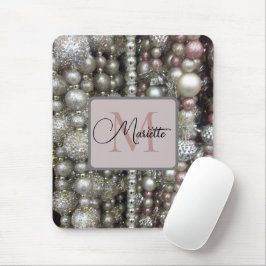 Glänsande silver och rosa pärlor med monogram musmatta