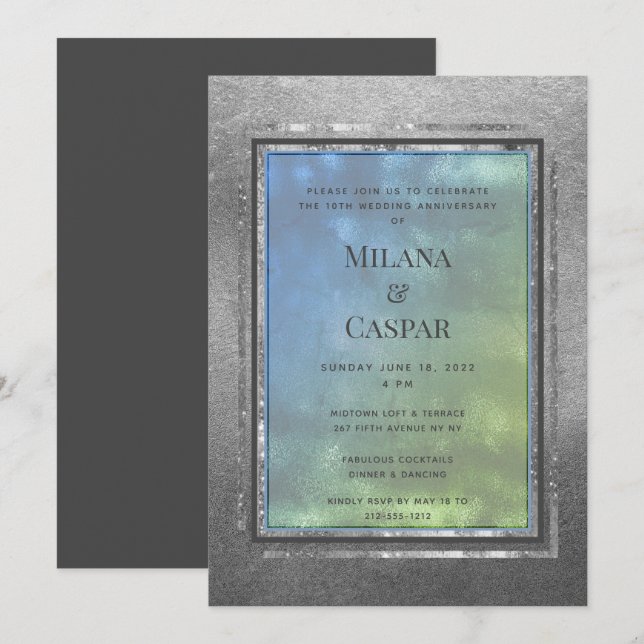Glänsande Silver Vatten Opal Jubileumsparty Inbjudningar (Fram/baksida)