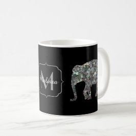 Glänsande silvermosaik glitter Elefantmonogram Kaffemugg