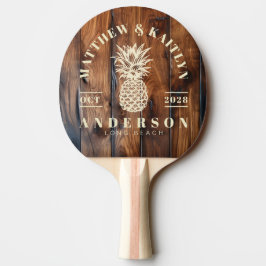 Glänsande Stained Mörkt Trä Tropisk Ananas Bröllop Pingisracket