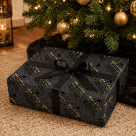 Glänsande svart guld God Jul Gott Nytt År Presentpapper