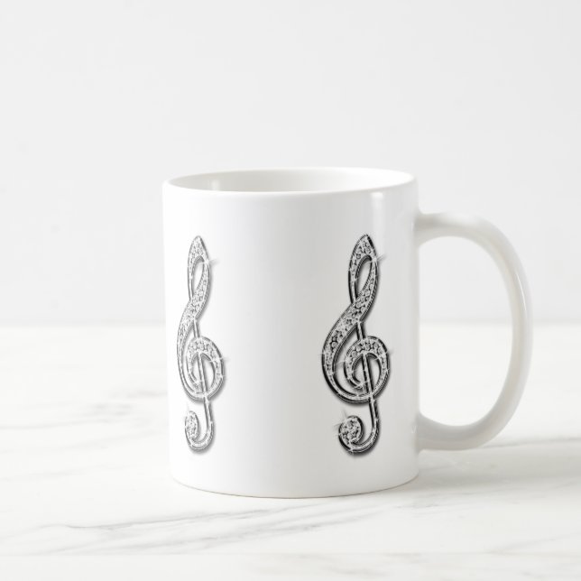 Glänsande svart och silver musiknot kaffemugg (Höger)