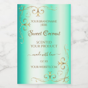 Glänsande turkos guld utsmyckade ornament produkte mat etikett