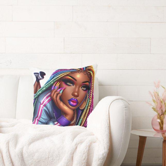 Glänsande Urban Chic Afroamerikansk Kvinnlig Desig Kudde (Soffa)