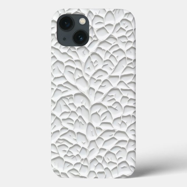 Glänsande vit iPhone-fodral med strukturerad gren (Baksida)
