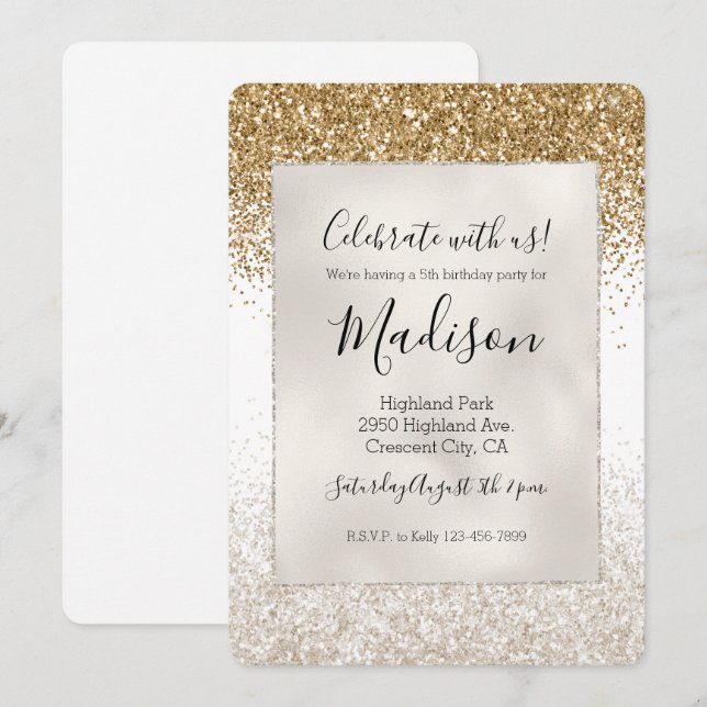 Glänsande Vitt Guld Glittrig Glitter Inbjudningar (Fram/baksida)