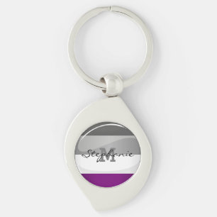 Glansig Asexual prideflagga för runda Swirl Silverfärgad Nyckelring