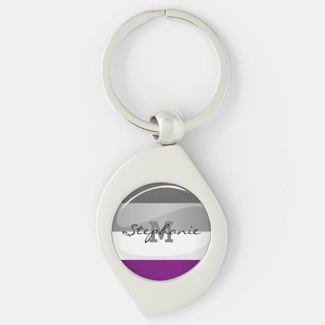 Glansig Asexual prideflagga för runda Swirl Silverfärgad Nyckelring (Framsidan)