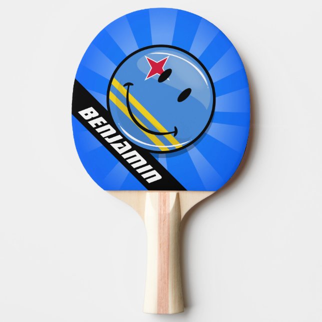 Glansig runda som ler den Aruban flagga Pingisracket (Framsidan)