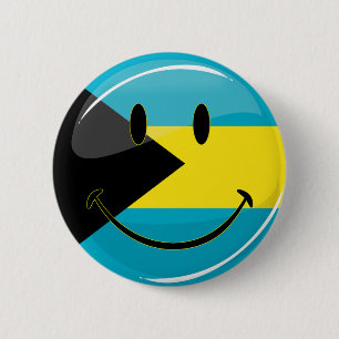 Glansig runda som ler den Bahamain flagga Knapp