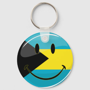 Glansig runda som ler den Bahamain flagga Nyckelring