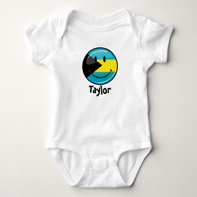 Glansig runda som ler den Bahamain flagga Tee Shirt (Framsida)