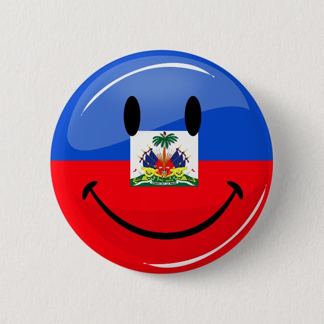 Glansig runda som ler haitier flagga knapp (Framsida)