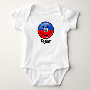 Glansig runda som ler haitier flagga t-shirt