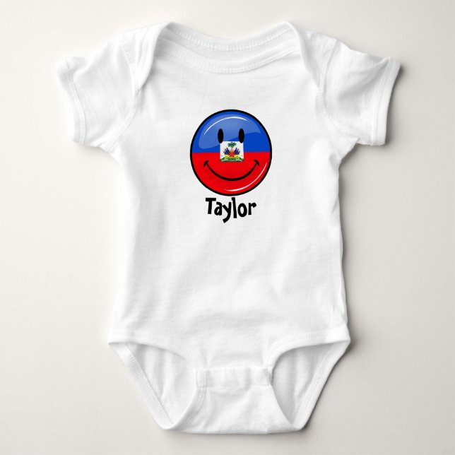 Glansig runda som ler haitier flagga tröja (Framsida)