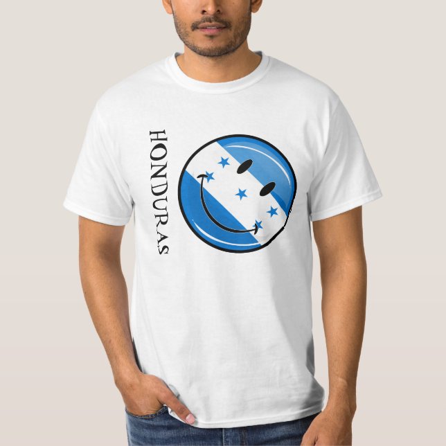 Glansig runda som ler honduransk flagga tee (Framsida)