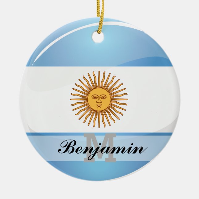 Glansig rundaArgentina flagga Julgransprydnad Keramik (Framsidan)