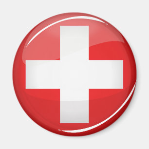 Glansig rundaschweizareflagga magnet