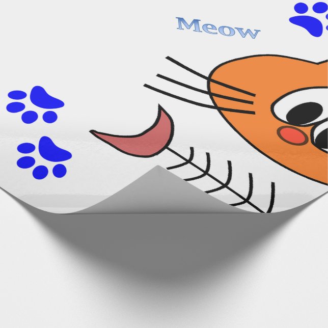 Glänsigt inslagspapper, Meow Cat Fish Bones Presentpapper (Hörn)