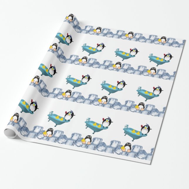 Glansigt presentpapper, Penguins badande gula anku Presentpapper (Utrullad)