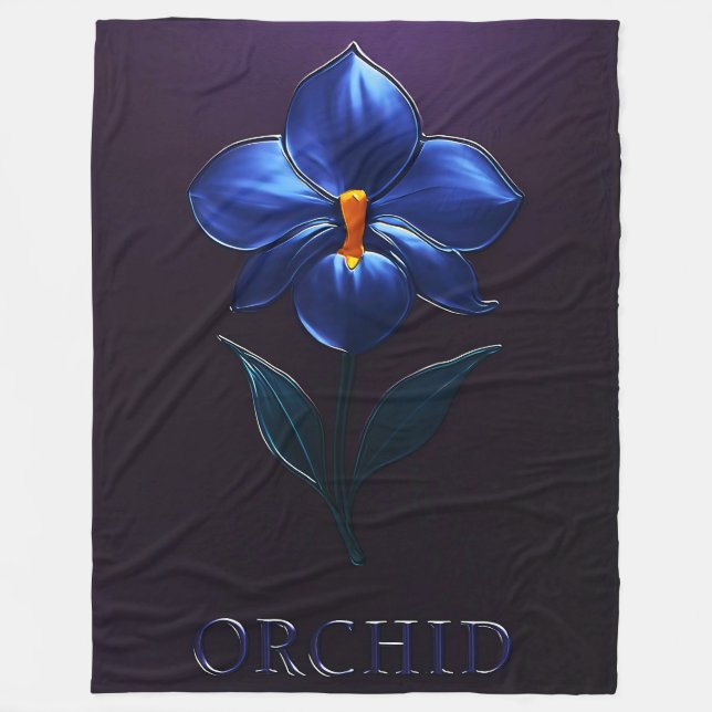 Glänzende Blaue Orchidee – Botanische Kunst Fleecefilt (Framsidan)