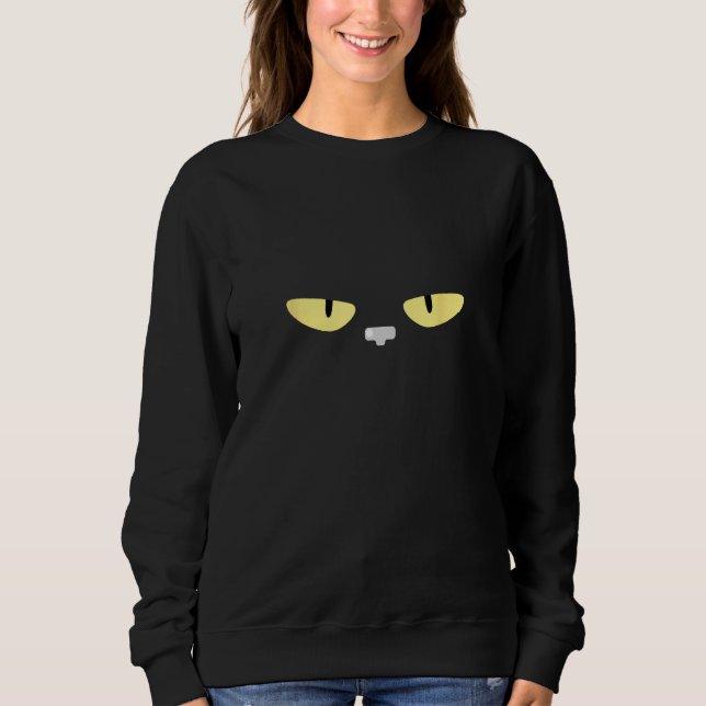 Glaring Black Cat Big Face Yellow Eyes on Black T Shirt (Framsida)