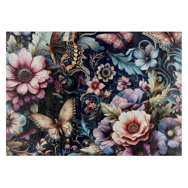 Glas av antika Vår blommor och fjärilar (Framsidan)