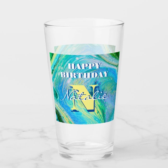 Glas av blått akrylflödeskonst (Framsida)