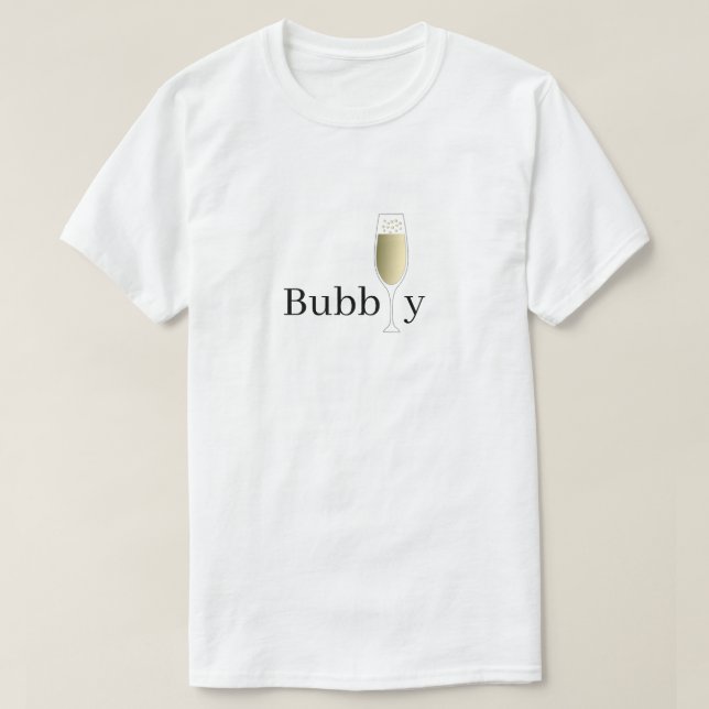 Glas av BubLY Champagne-minimalistiskt vitt T Shirt (Design framsida)