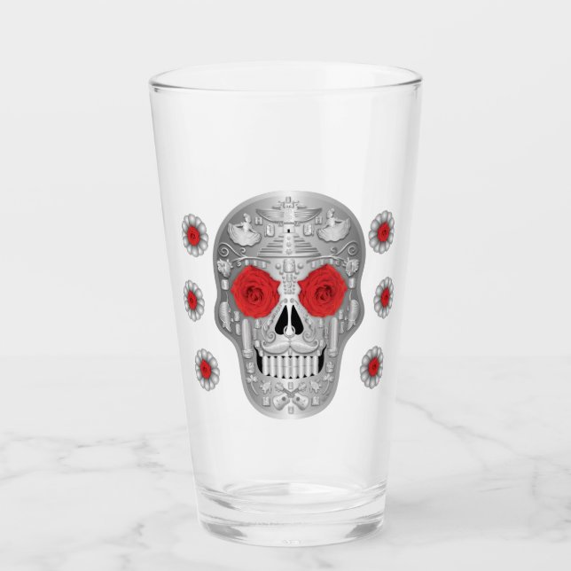 Glas av Chrome Calavera (Röd ros) (Framsida)