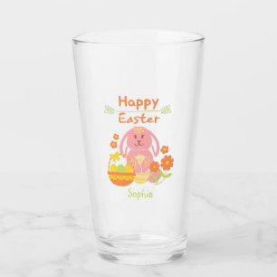 Glas av kanin och blommor från glad påsk Rosa