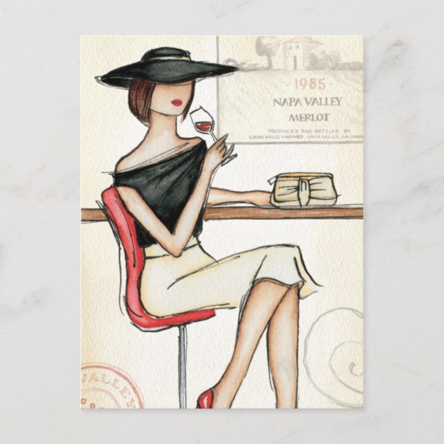 Glas av kvinnor och Vin Vykort (Framsida)