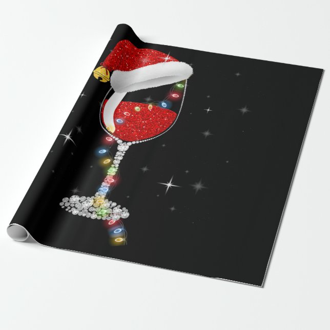 Glas av Red Vin Santa Hat jul Vin Pajamas Presentpapper (Utrullad)