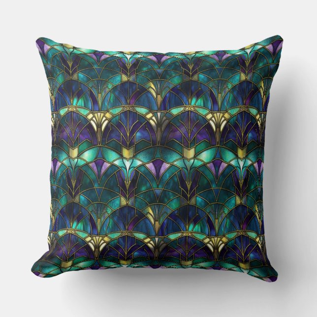 Glas av skaldjur, Lila och Guld Peacock Kudde (Framsida)